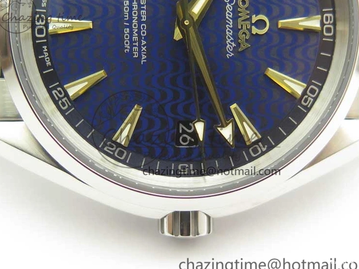 0127 Aqua Terra 150M SS VSF 1:1 Best Edition Blue Wave Textured Dial YG Hand on SS Bracelet A8500 Super Clone Sporty 8026